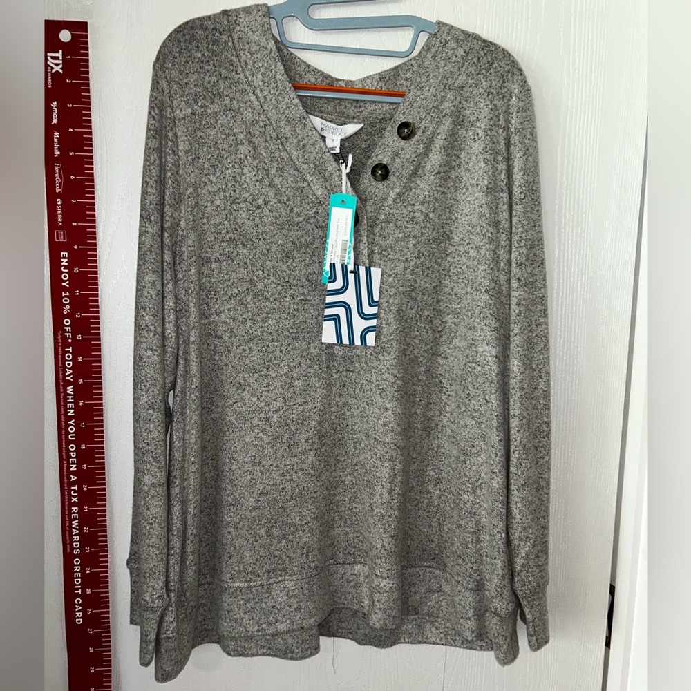 Market & Spruce Brushed Knit pullover Henley top. Size 1X. NWT